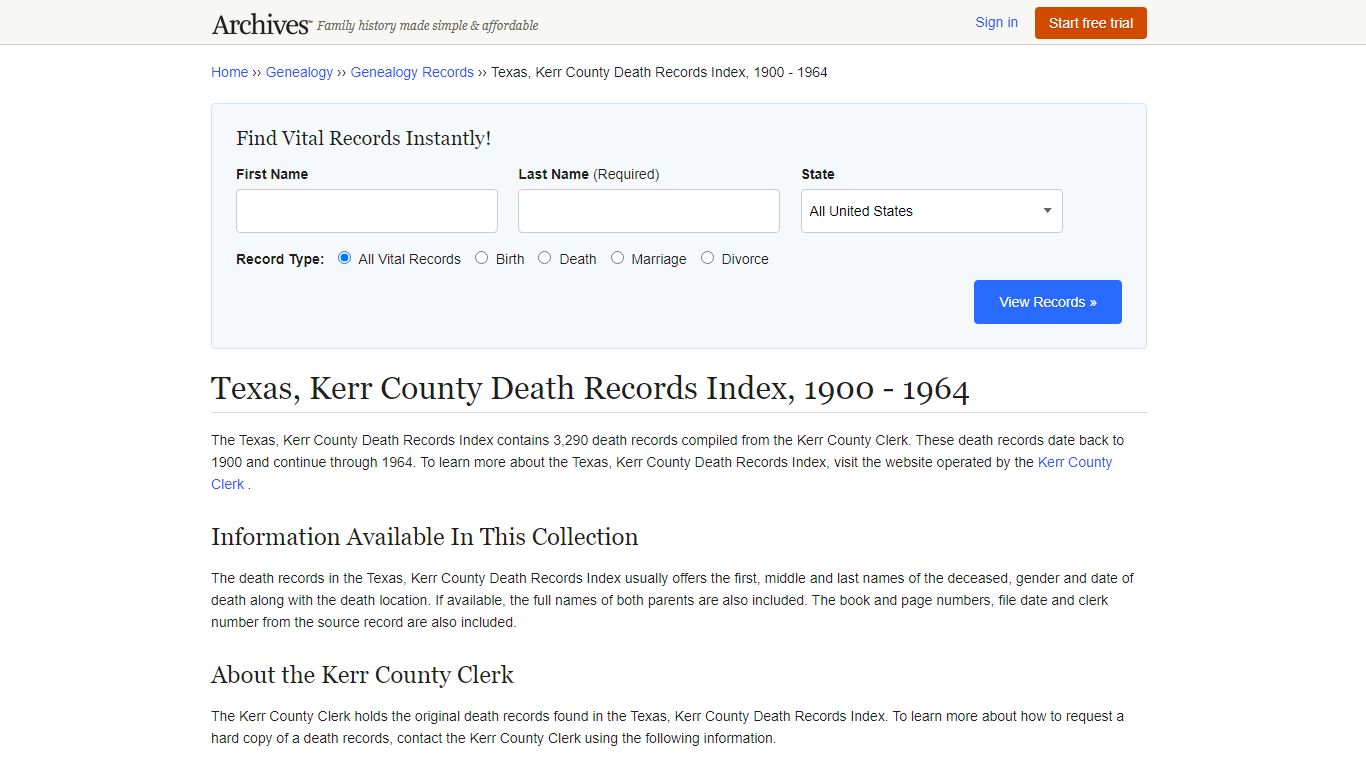 Texas, Kerr County Death Records | Search Collections ...