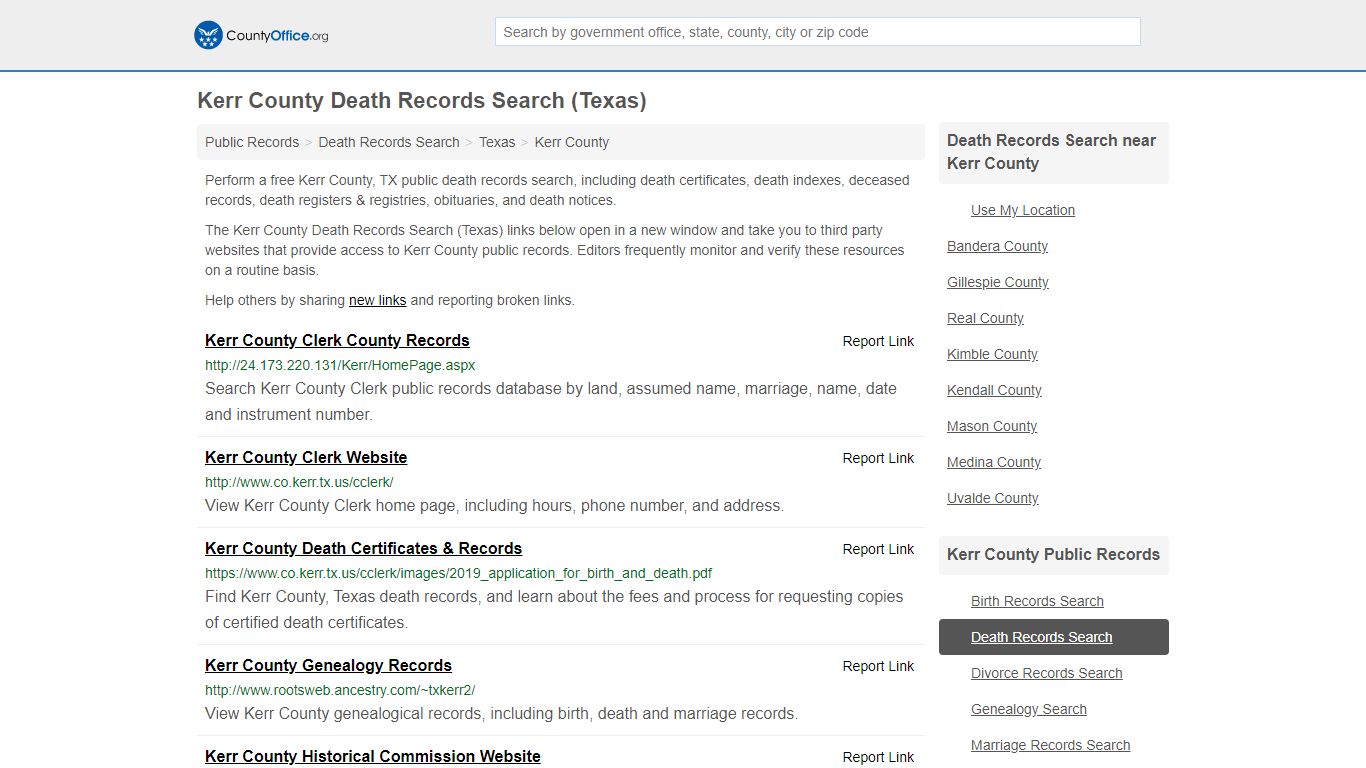 Death Records Search - Kerr County, TX (Death Certificates ...